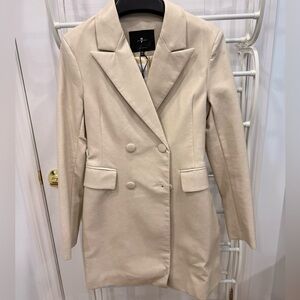 Women’s Double-Breasted Cream Blazer leather Coat